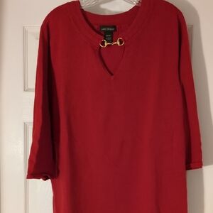 Lane Bryant Red Knit Top with Gold Detail